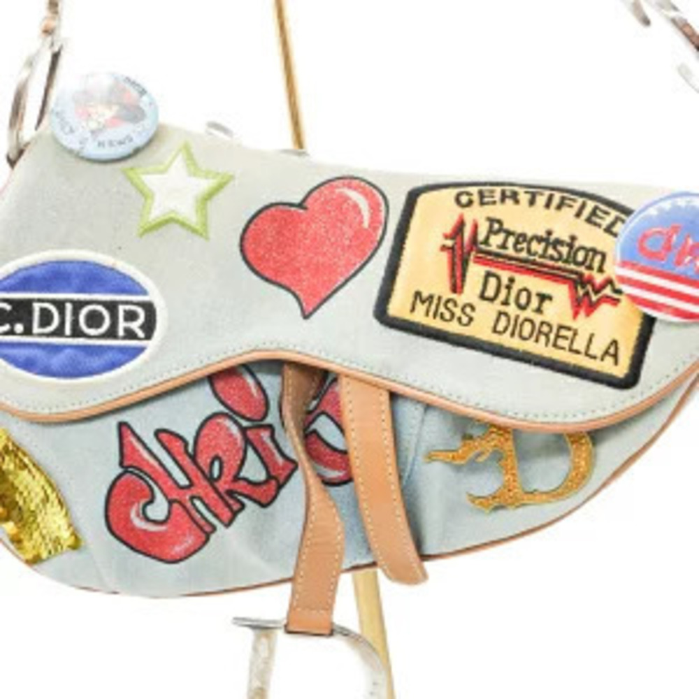 Dior  Edition Limited Saddle Bag Christian Pin Badge Denim Blue